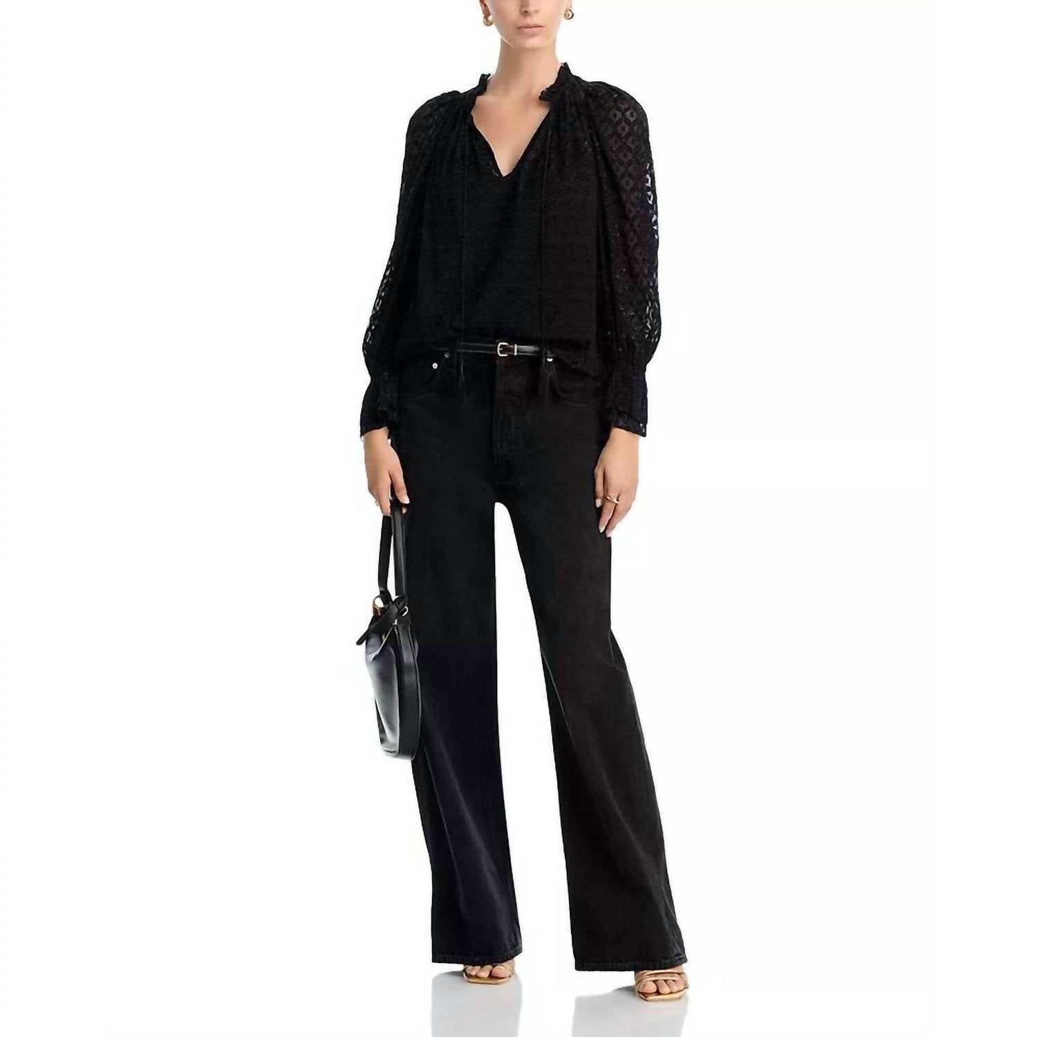 Veronica Beard Maxime Lace Blouse in black gold 1 - women's blouse - alternate view