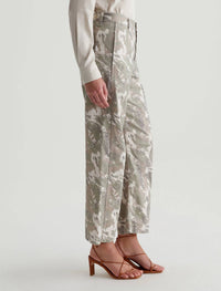 AG Jeans Fiona High Rise Barrel Trousers in urban camo grey multi - women's pants - detail view