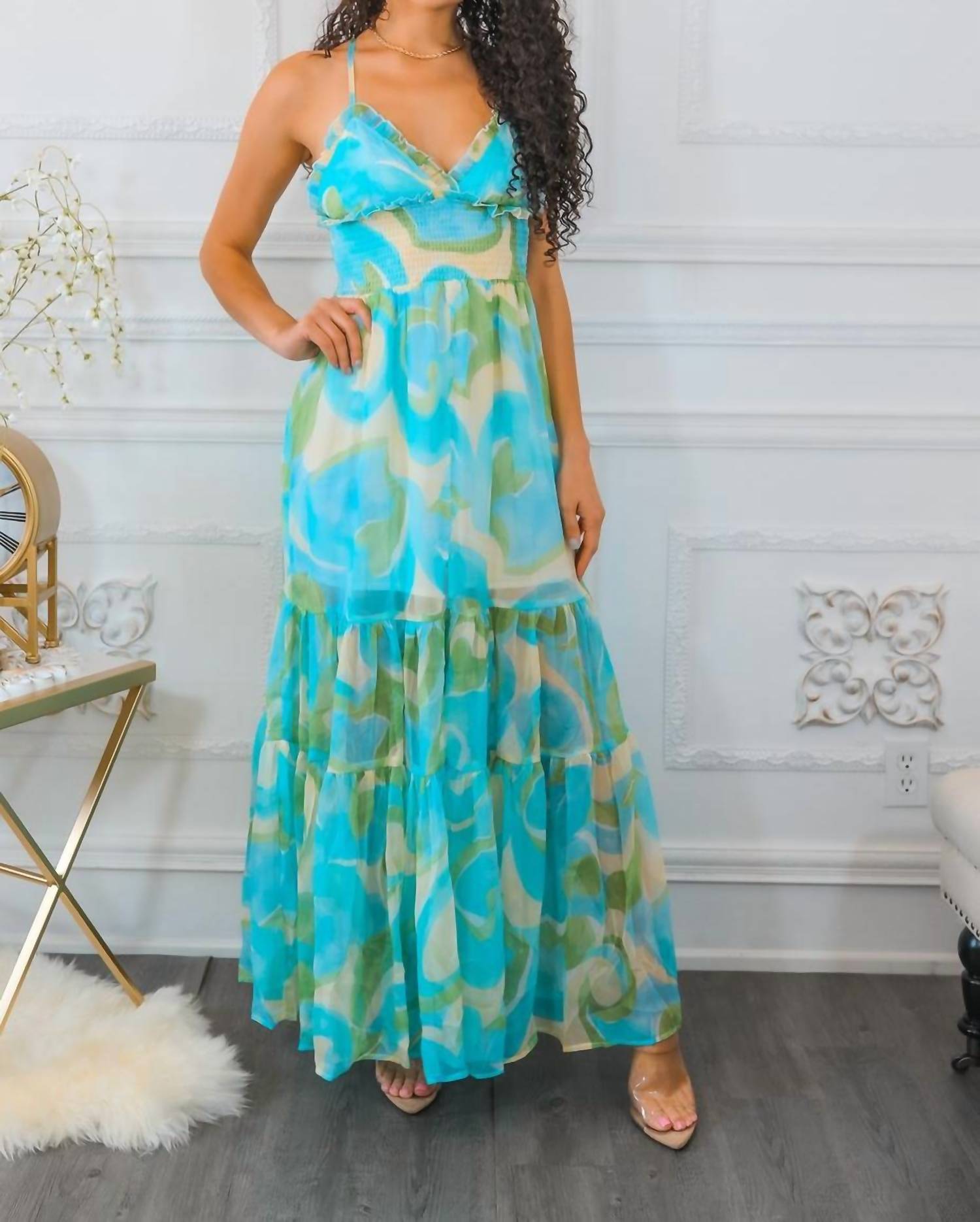 Surelymine - Swirl Pattern Maxi Dress
