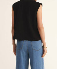 Z Supply Cliffside V-Neck Airy Gauze Top in polished black - women's blouse - detail view