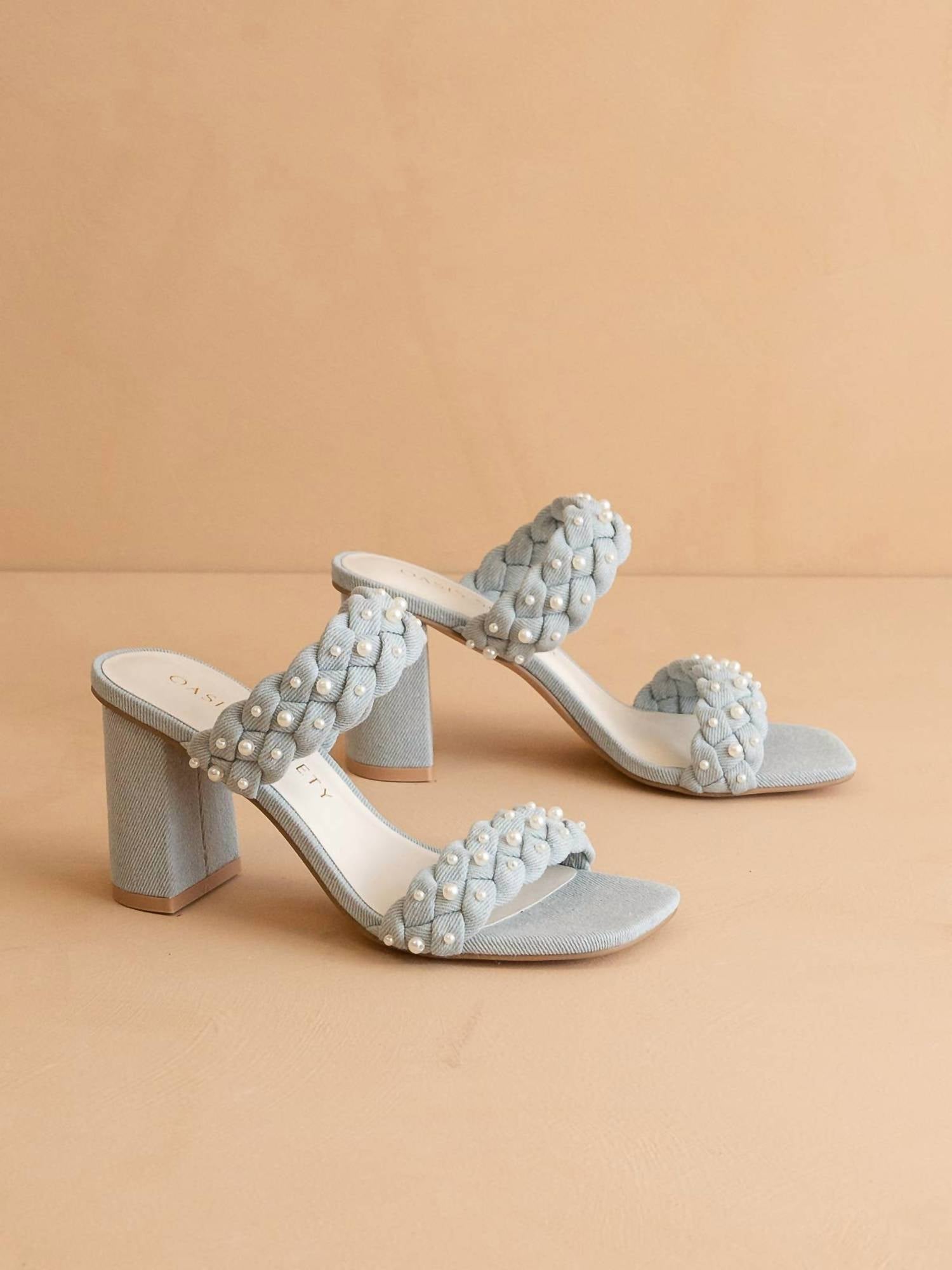 OASIS SOCIETY Women's Parisa Braided Pearl Heeled Sandals in denim - women's heels - view 4