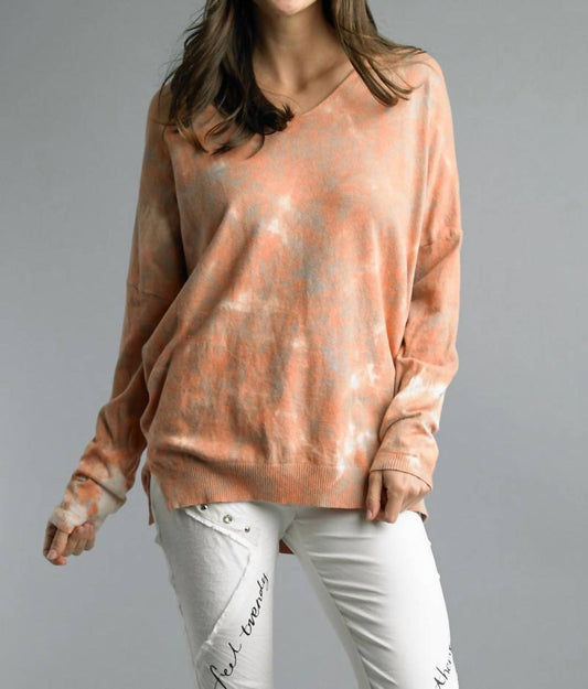 Tie Dye V Neck Tunic Sweater