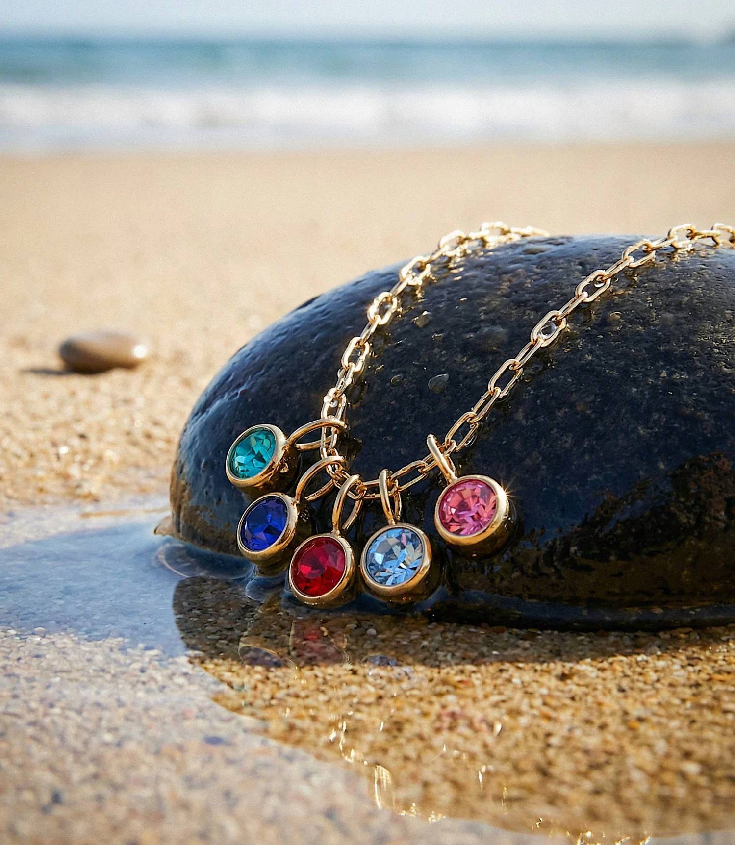 Farrah B Jewelry - Women's Five Gem Charm Necklace