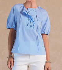 Current Air - Striped Embroidered Top