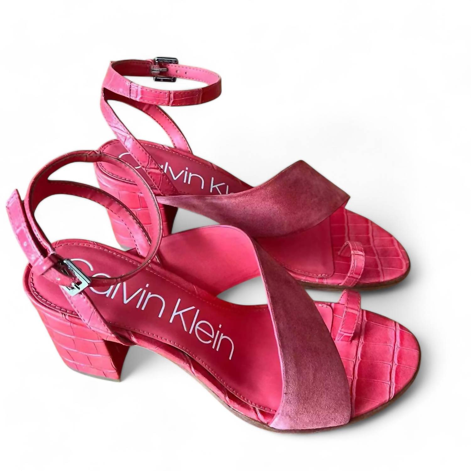 Calvin Klein - WOMEN'S COLEEN CROC EMBOSSED VIP KID SUEDE SANDAL