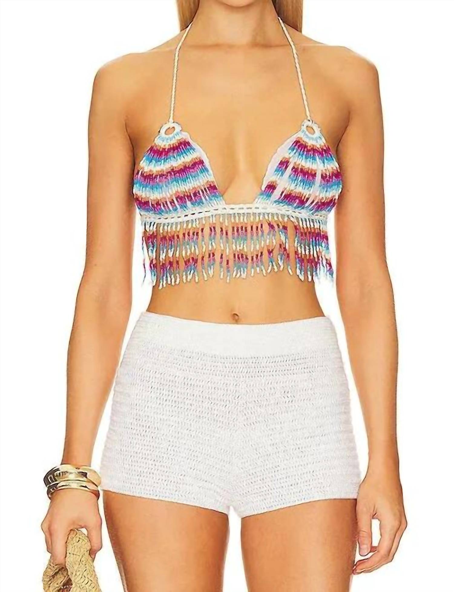 My Beachy Side Beaded Halter Top in fringe multi - women's shirt