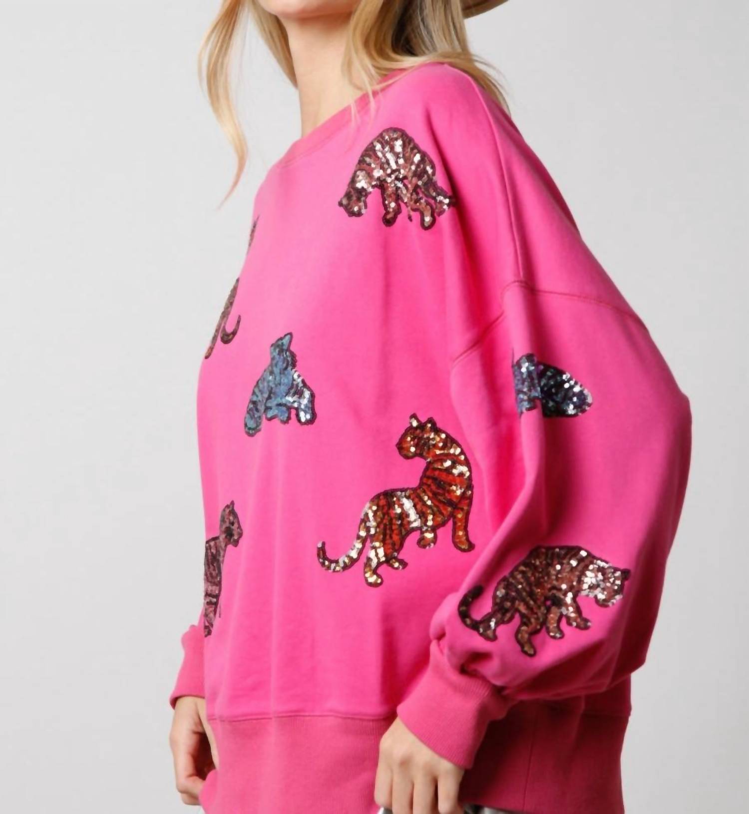 Peach Love - Multi Color Sequins Tiger Sweatshirt