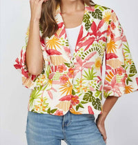 Fate - Tropical Print Cropped Linen Blend Blazer