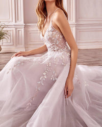 Andrea & Leo Couture Mary Floral Gown in pale mauve - women's dress - alternate view