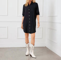 Karen Kane Ruched Sleeve Shirtdress - Petite in black - women's dress - view 6