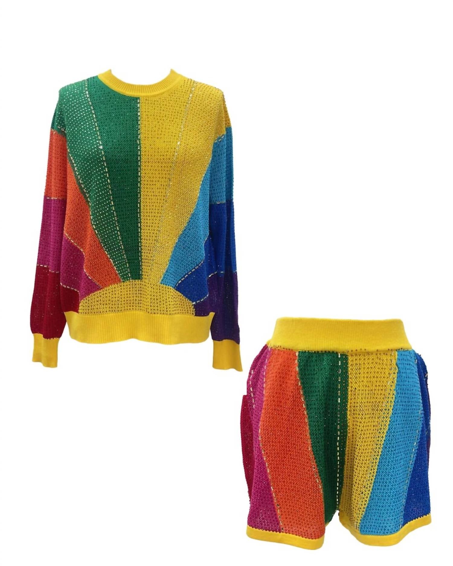QUEEN OF SPARKLES Women's Sunshine Rhinestone Short Set in rainbow - women's sleepwear - alternate view