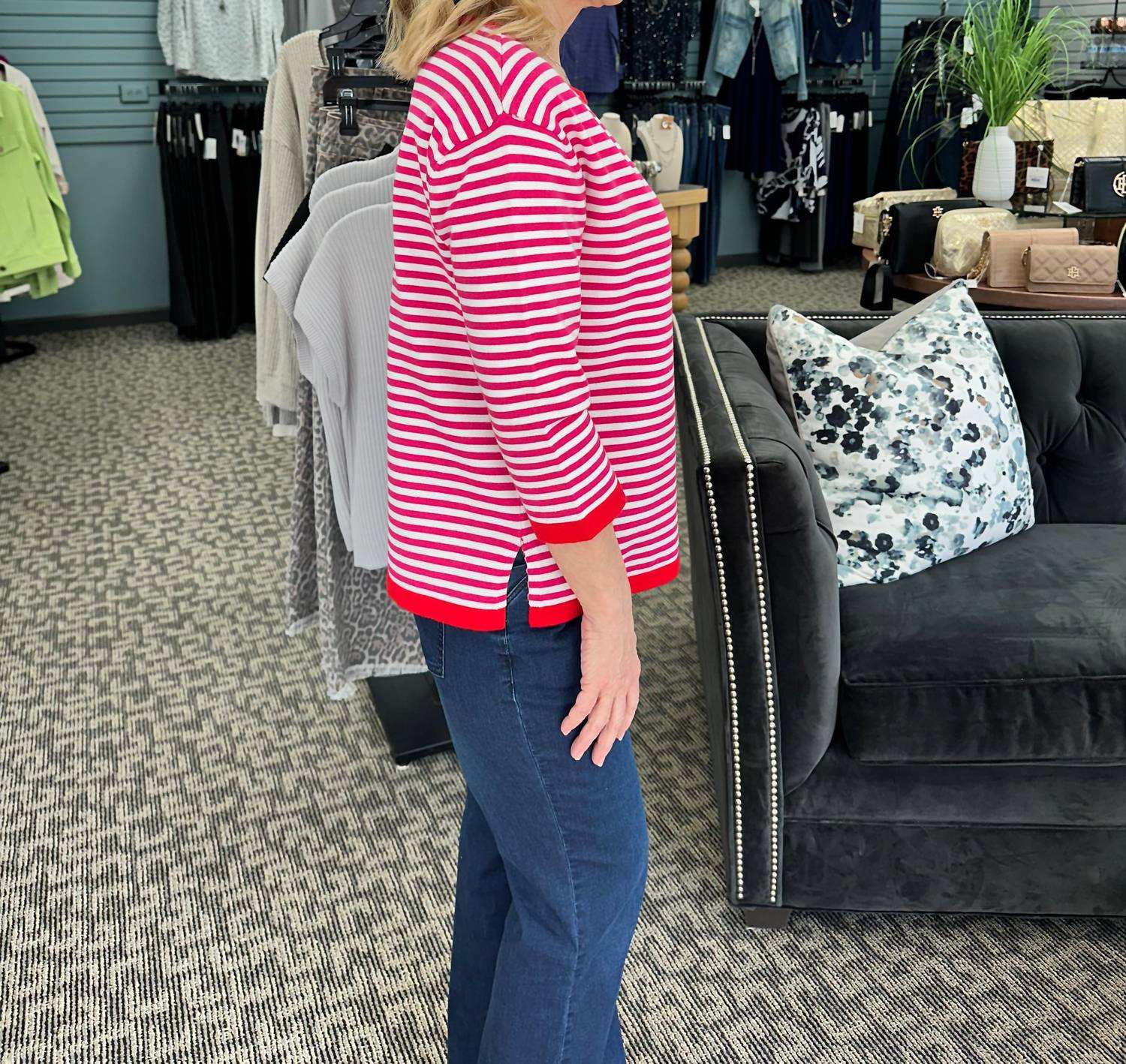Multiples 3/4 Sleeve Drop Shoulder Wide Neck Sweater in candy pink - women's sweater - alternate view