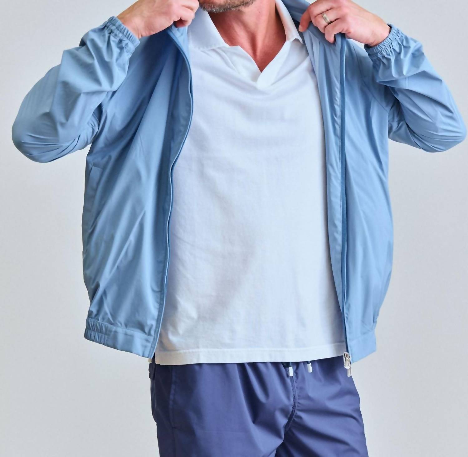 Fedeli Airstop Hoodied Bomber Windbreaker in light steel blue - men's jacket