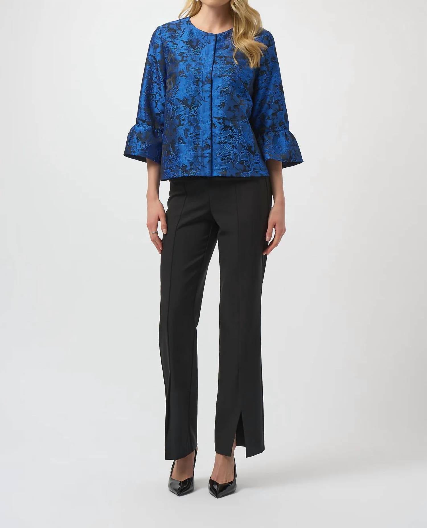Joseph Ribkoff - Floral Print 3/4 Sleeves Trapeze Jacket