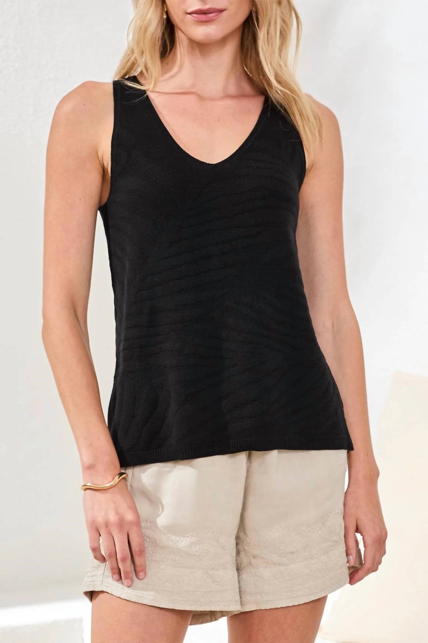 MB by Tribal Sleeveless V Neck Cotton Sweater Top in black - women's sweater - alternate view