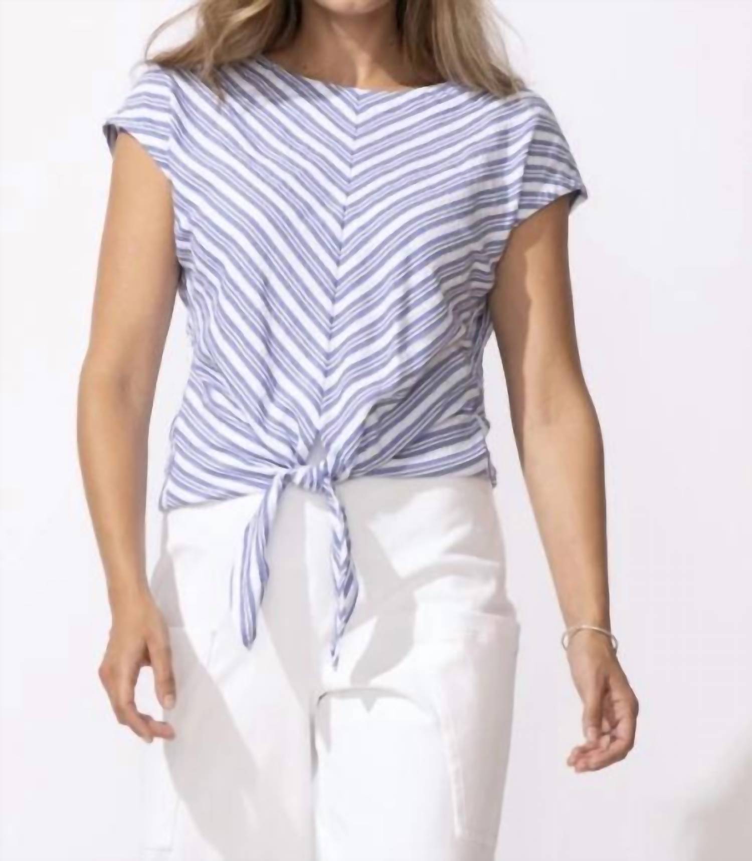 Escape By Habitat - Seaport Stripe Tie Front Pullover Top