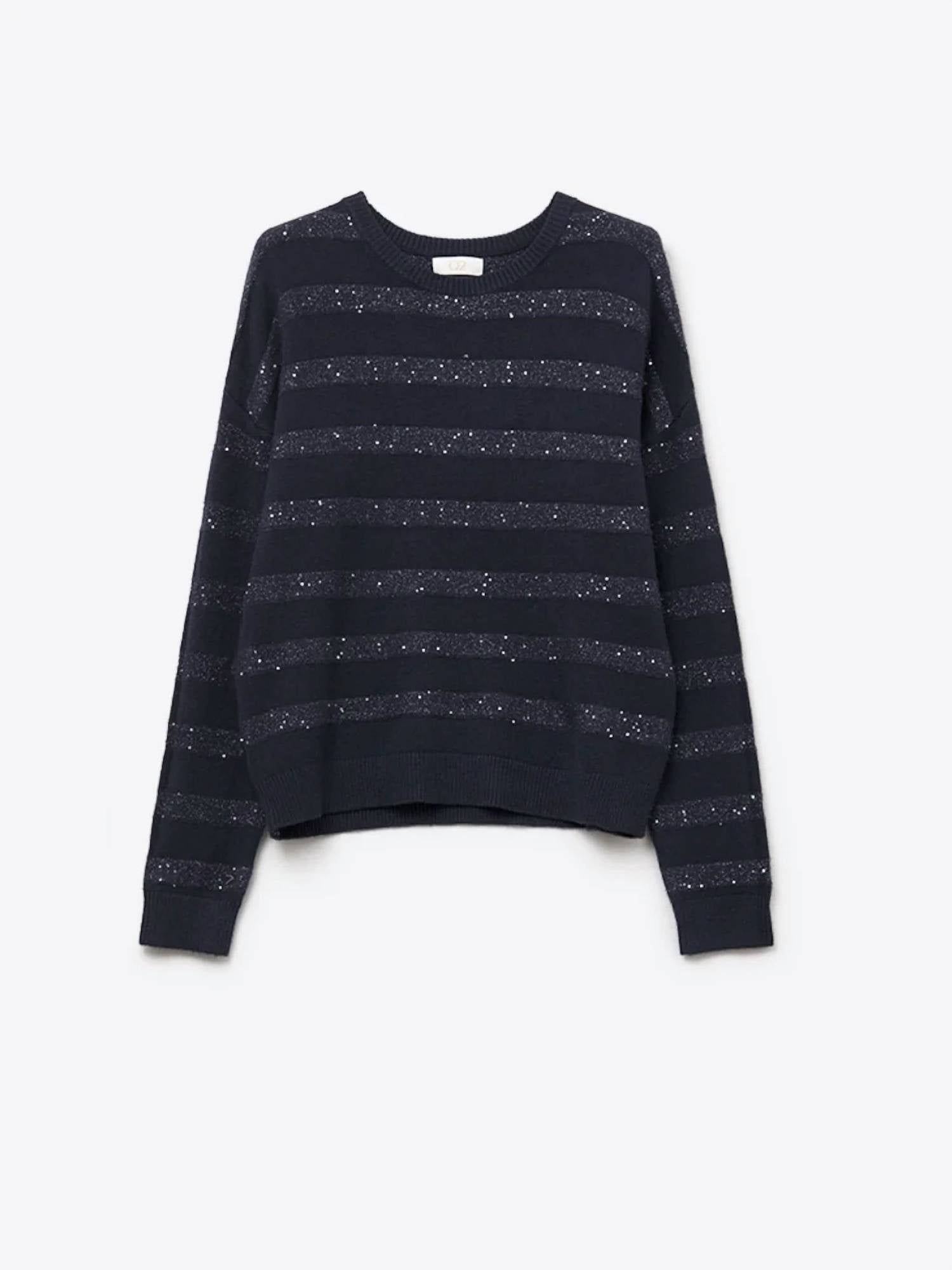 Q2 - Striped Knit Sweater With Sequin