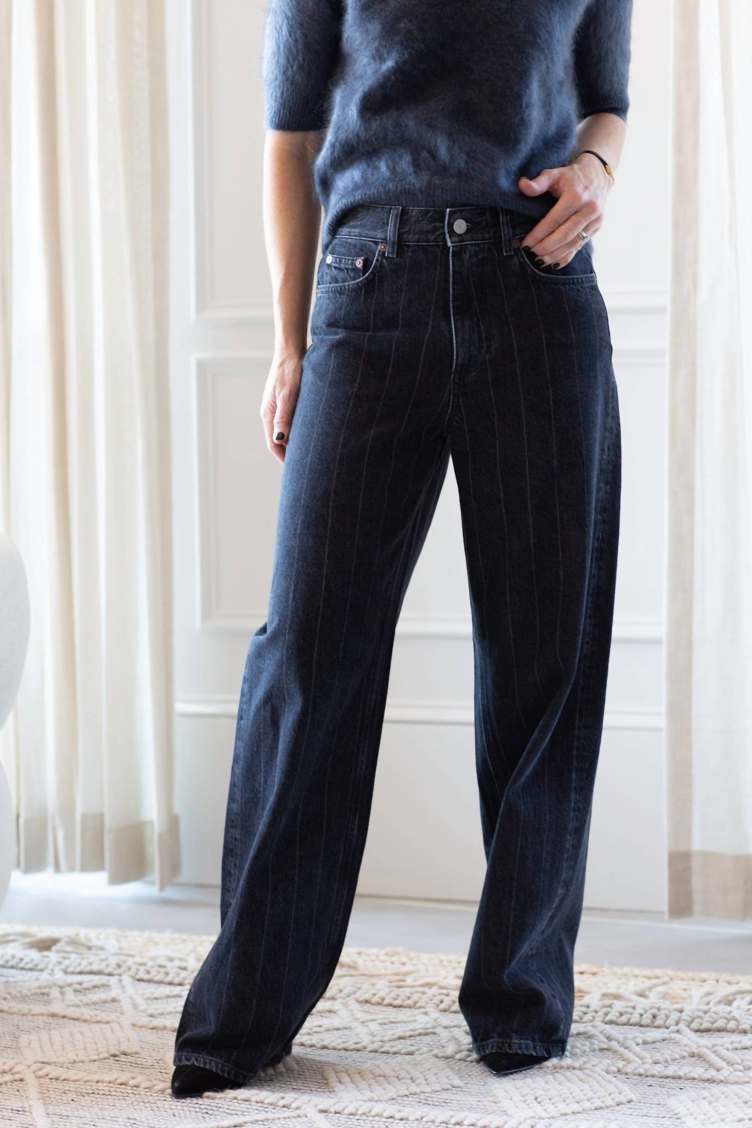 House of Dagmar Baggy Fit Stripe Denim Jeans in black - women's jeans - view 6