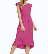 Reborn J - Buttery Soft Solid Ruffled Cap Sleeve Dress