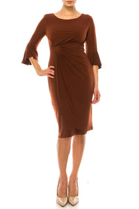 Connected Apparel - 3/4 Bell Sleeve Sheath Dress
