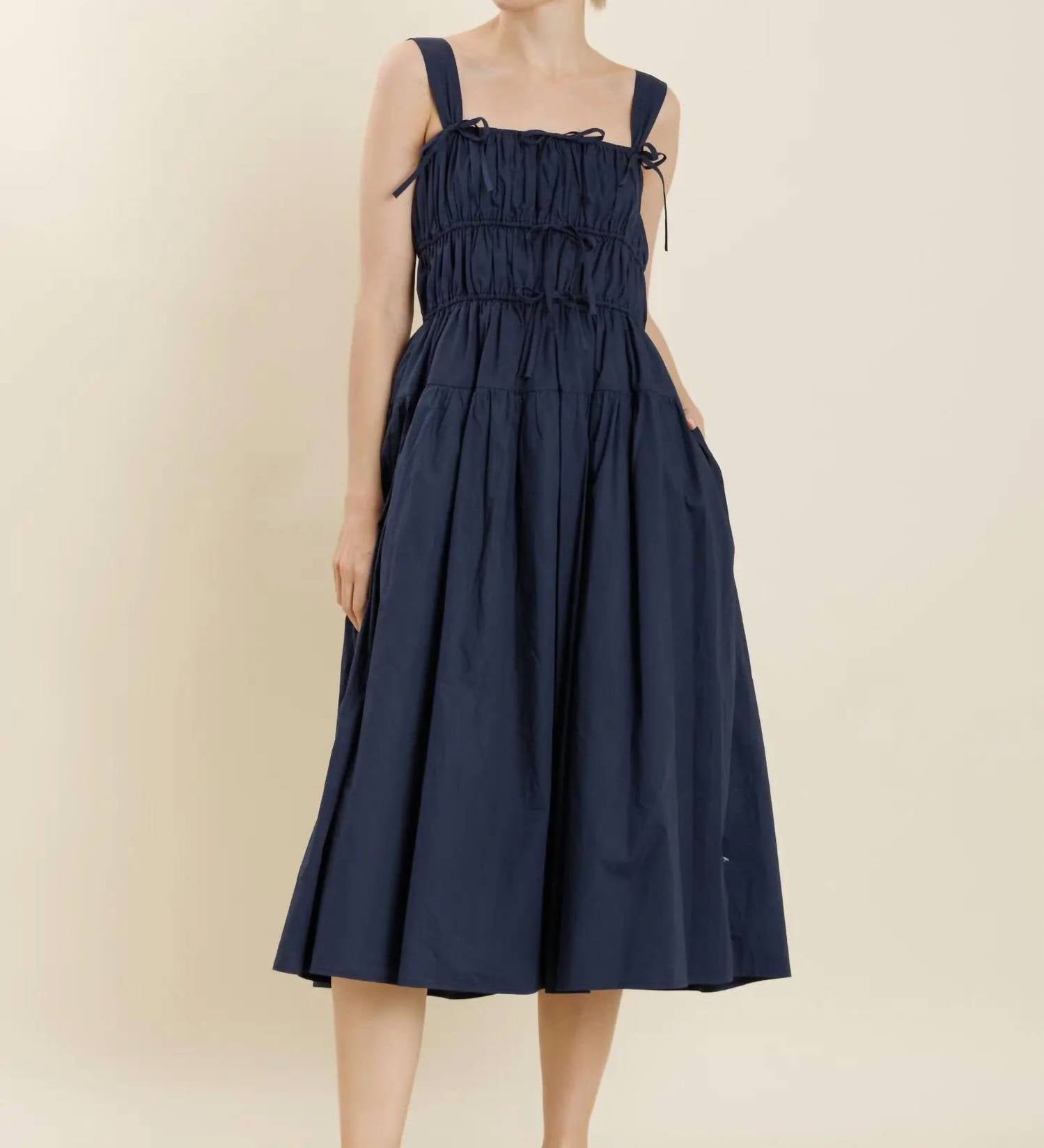 Aureum Bows Midi Dress in navy - women's dress