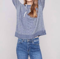 CHARLIE B Hoodie With Front Cable Detail Sweater in heather denim - women's top - view 4