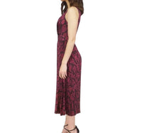 MICHAEL KORS Snakeskin-print Pleated Midi Dress in deep fuschia - women's dress - detail view