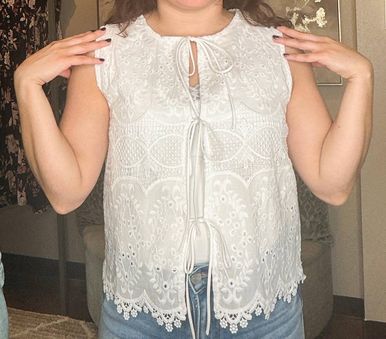 Skies Are Blue - Eyelet Detail Sleeveless Top