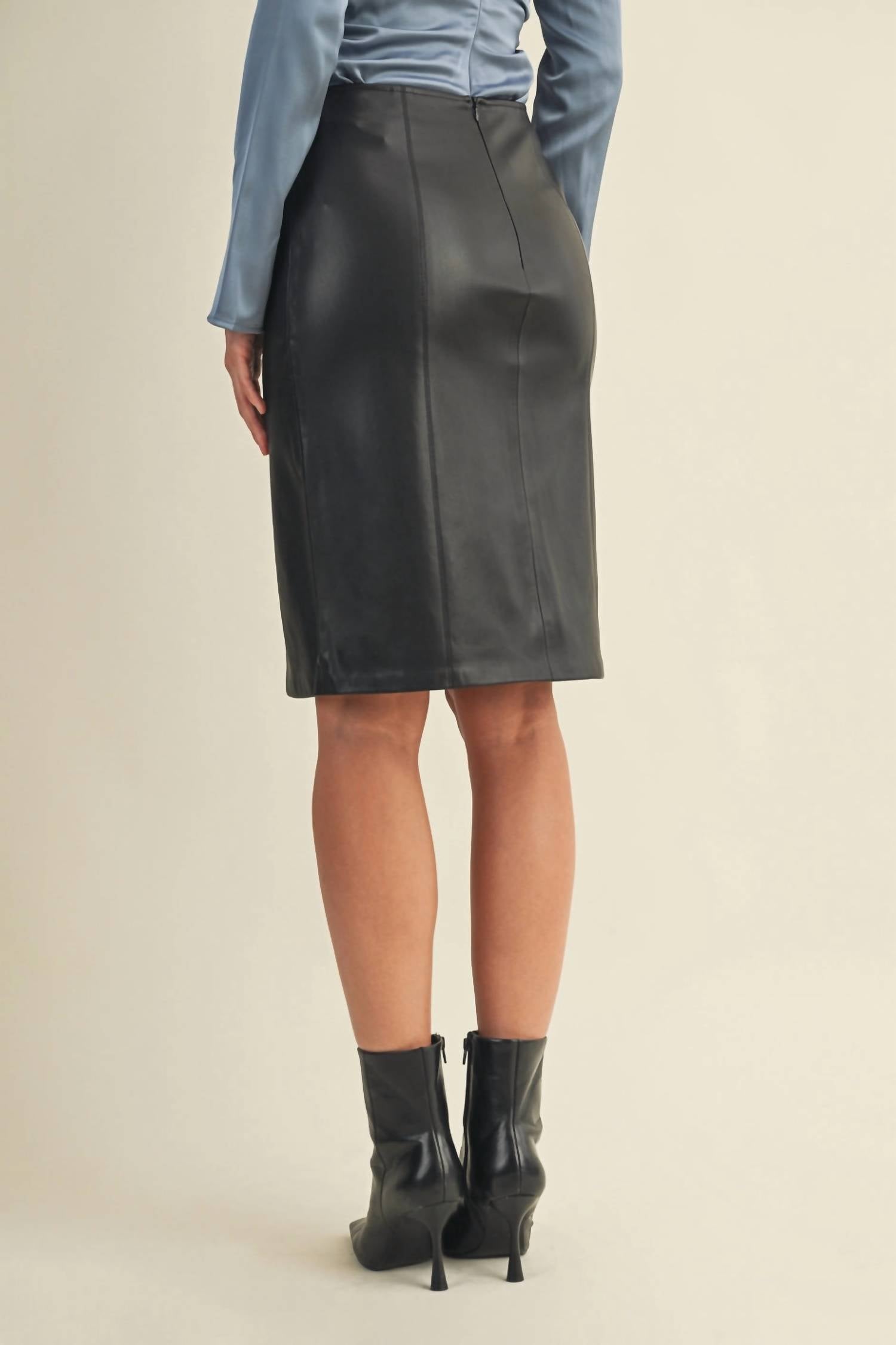 Mustard Seed Pencil Sharp Faux Leather Skirt in black - women's skirt - alternate view