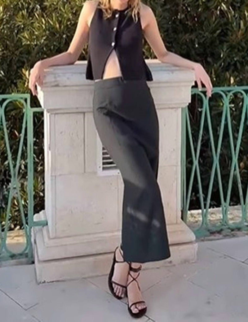 CIAO LUCIA Borgia Linen Midi Skirt in black - women's skirt