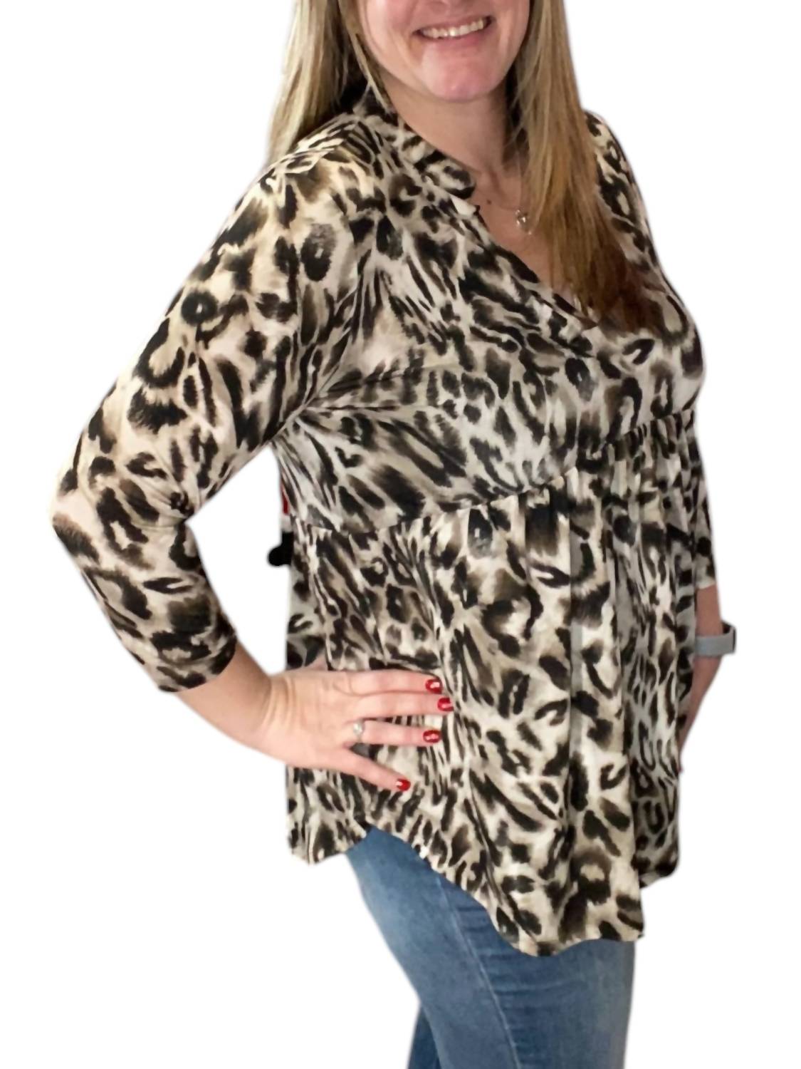 Honeyme - Leopard Babydoll Gabby Tunic Top