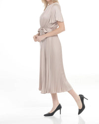 Joseph Ribkoff - Pleated Satin Midi Fit And Flare Dress