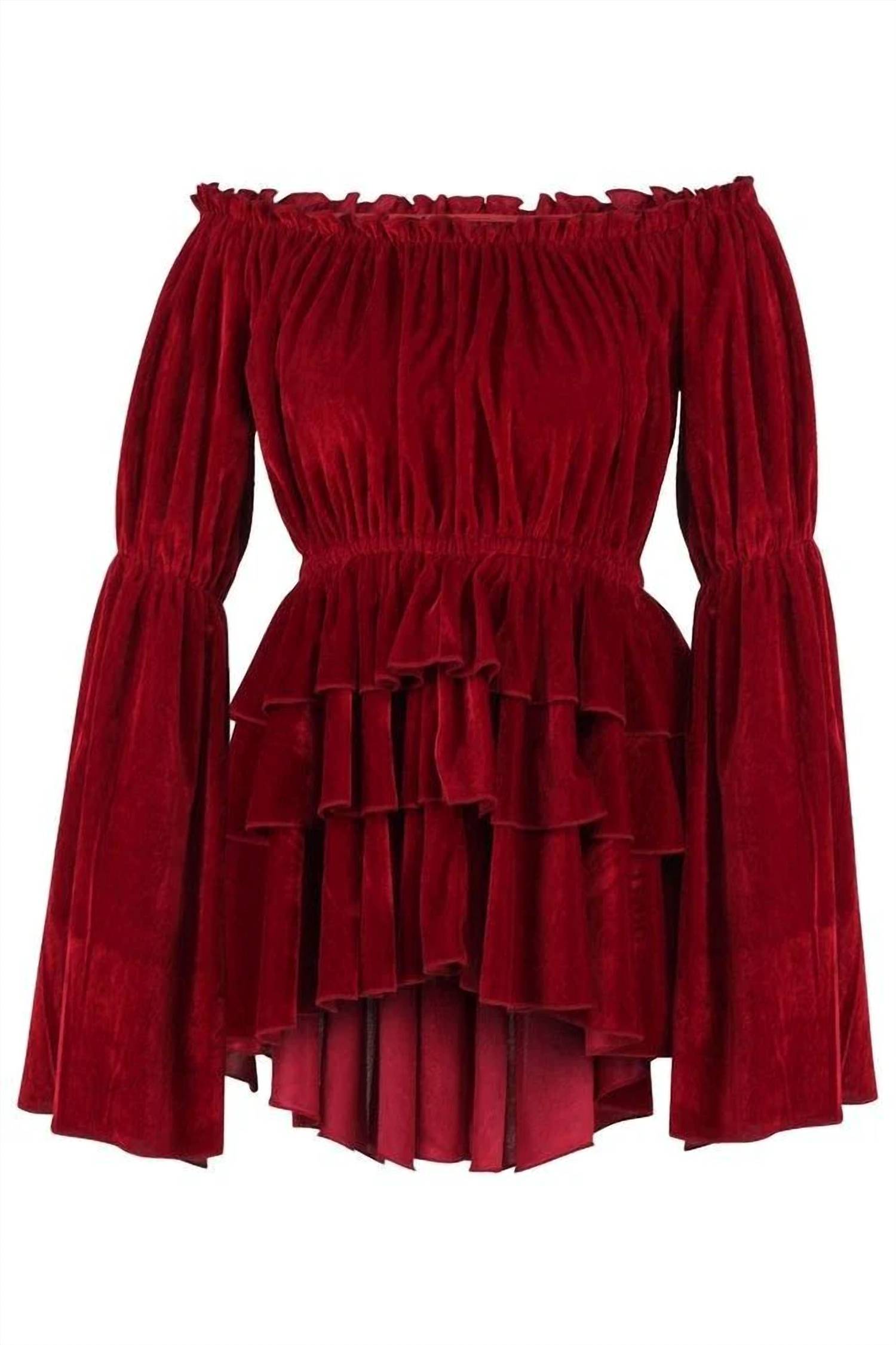 Daisy Corsets Women's Velvet Ruffle Dress in burgundy - women's dress - alternate view