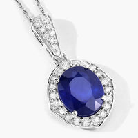 Diana M Jewels Women's Oval Natural Sapphire Pendant Necklace (2.88 Ct) - Signature in 18k white gold - women's jewelry - detail view