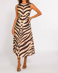 Elizabeth James The Label Claire Sleeveless Midi Dress in zebra - women's dress
