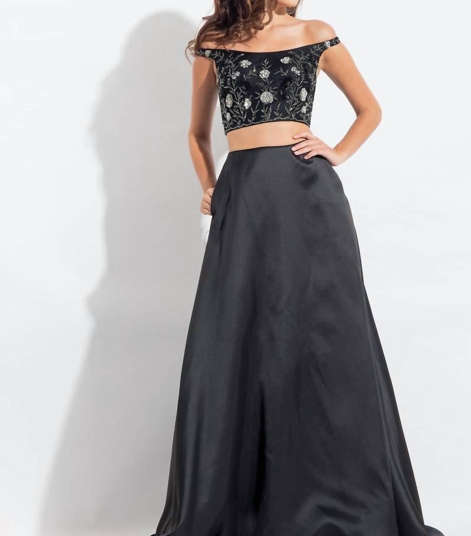 Rachel Allan - Floral Embroidered Two-piece Mikado Gown