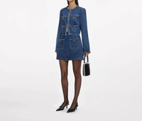 self-portrait Denim Braided Mini Skirt in blue - women's skirt - detail view