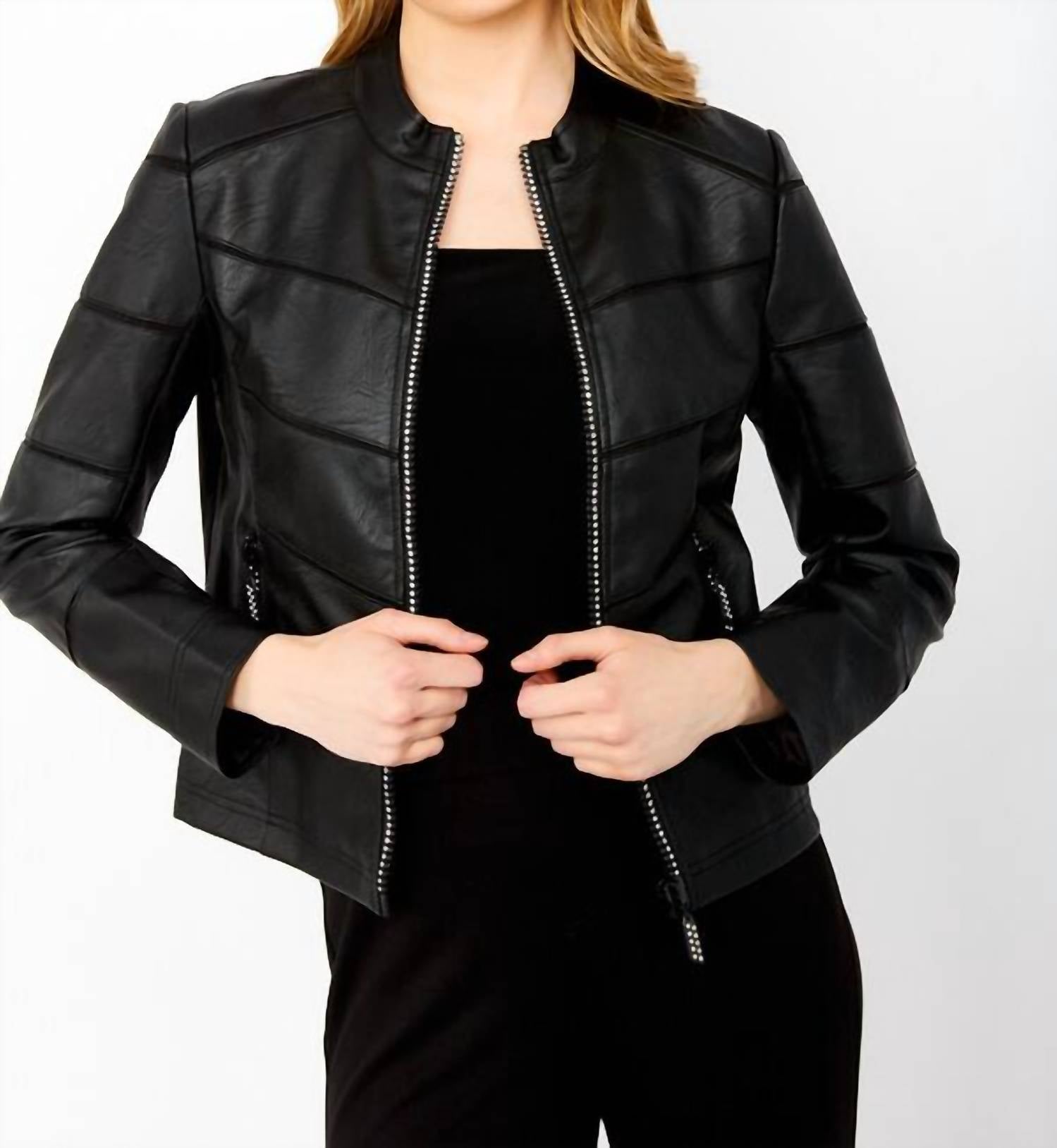 Frank Lyman - Women's Faux Leather Bling Zip Jacket