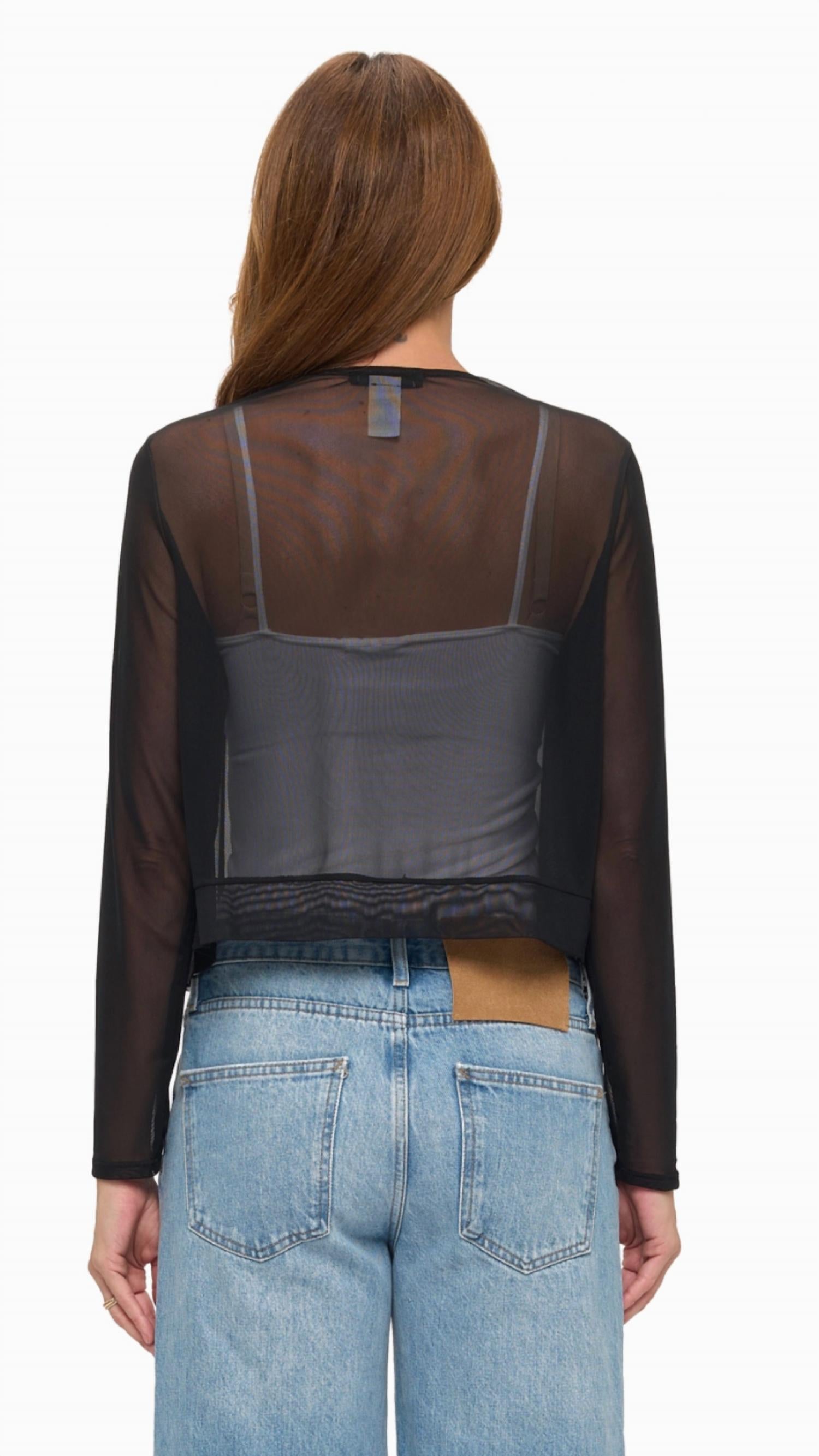 ariella Women's Mesh Cardigan in black - women's cardigan - detail view