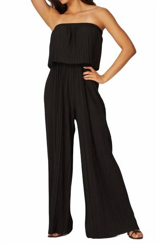 Bns - Strapless Pleated Wide Leg Jumpsuit