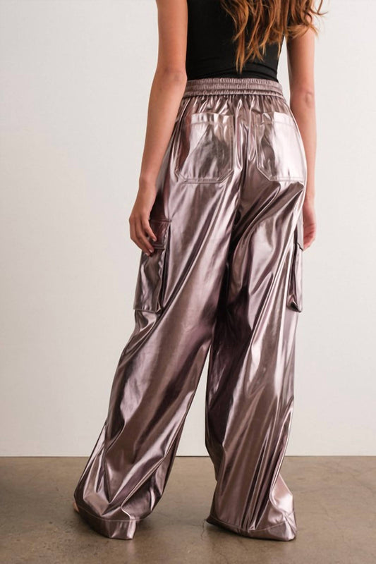 Mabel Wide-Leg Metallic Cargo Pants