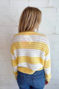 OLIVACEOUS Sadie Mesh Stripe Knit Sweater in yellow - women's sweater - detail view