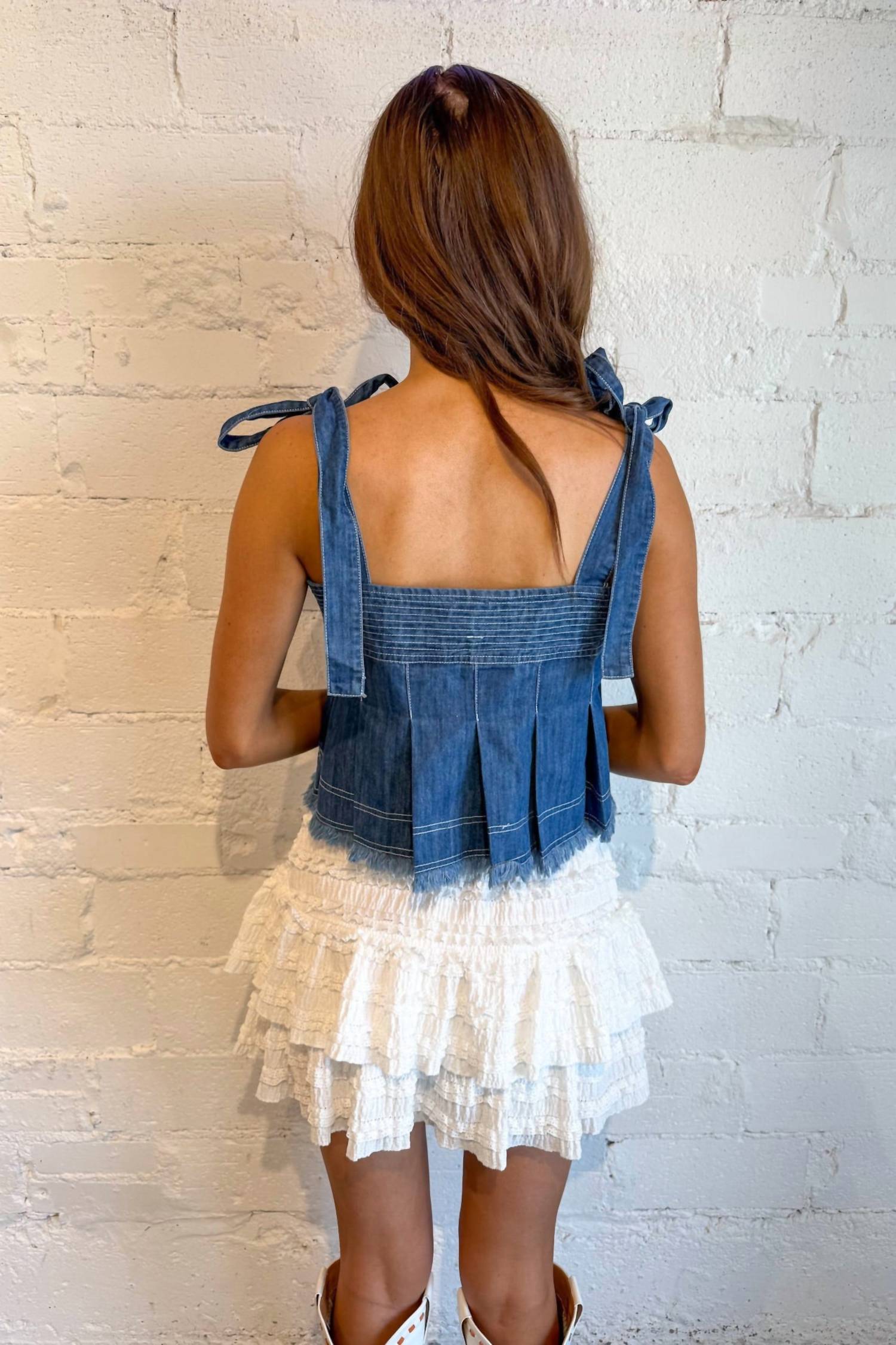 Day + Moon - Tied In Denim Top