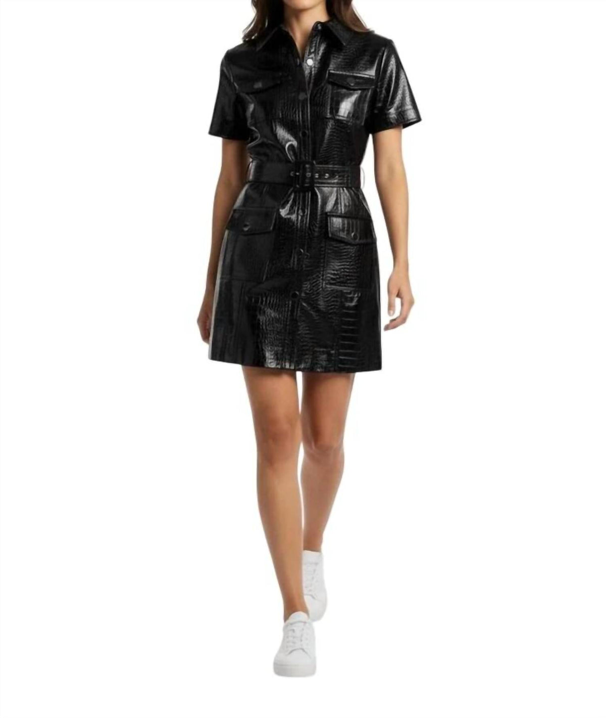 Toccin - Lydia Embossed Crocodile Button Up Mini Dress