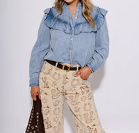 Ee:Some - Snow Washed Denim Ruffle Top