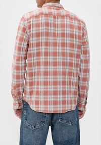 SAVE KHAKI UNITED Japanese Slub Flannel Shirt in burnt orange - men's long sleeve top - detail view