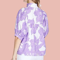 Jade - Floral Blooms Stand Collar Top