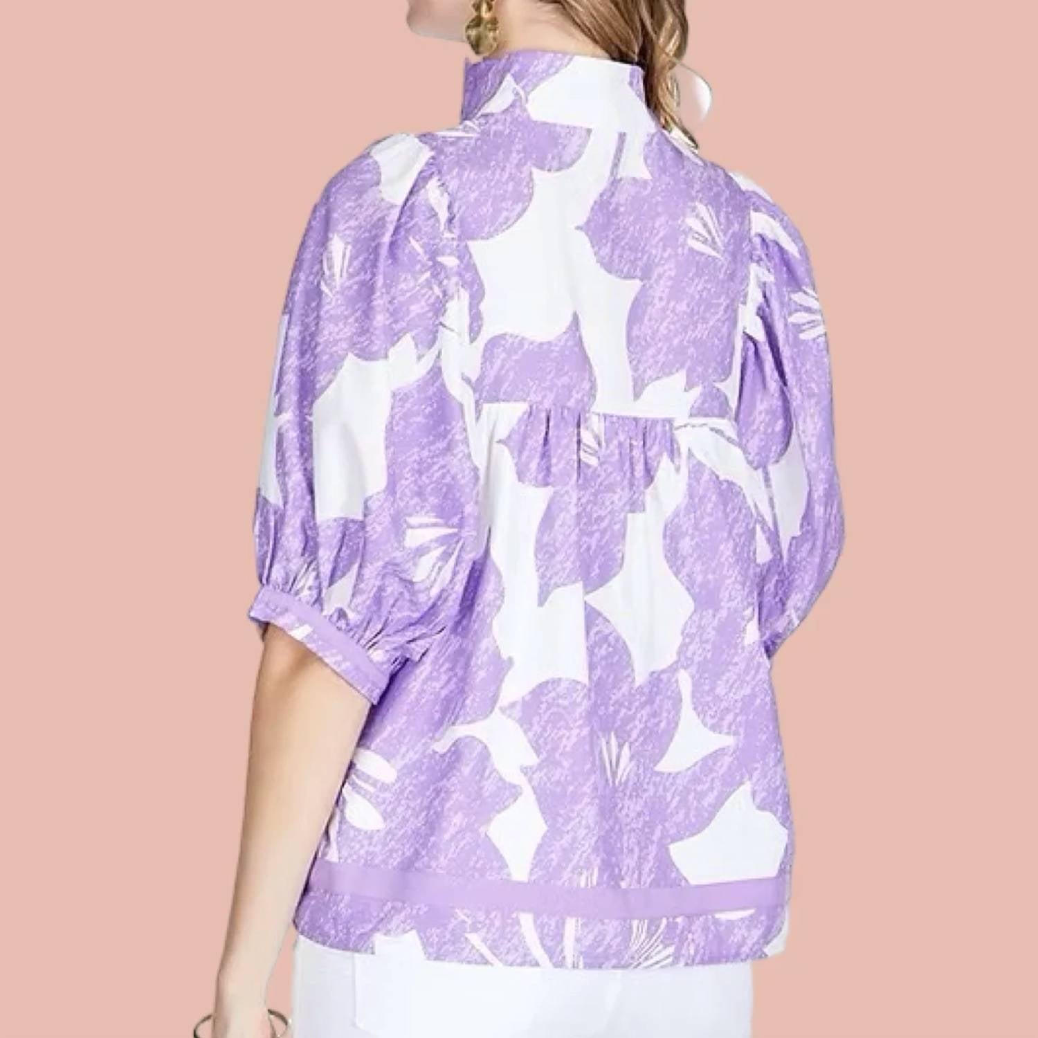 Jade - Floral Blooms Stand Collar Top
