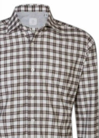 eleventy Men's Button Down Shirt in brown plaid - men's shirt - detail view