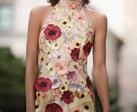 Furdecoration - 3d Floral Halter Mini Dress